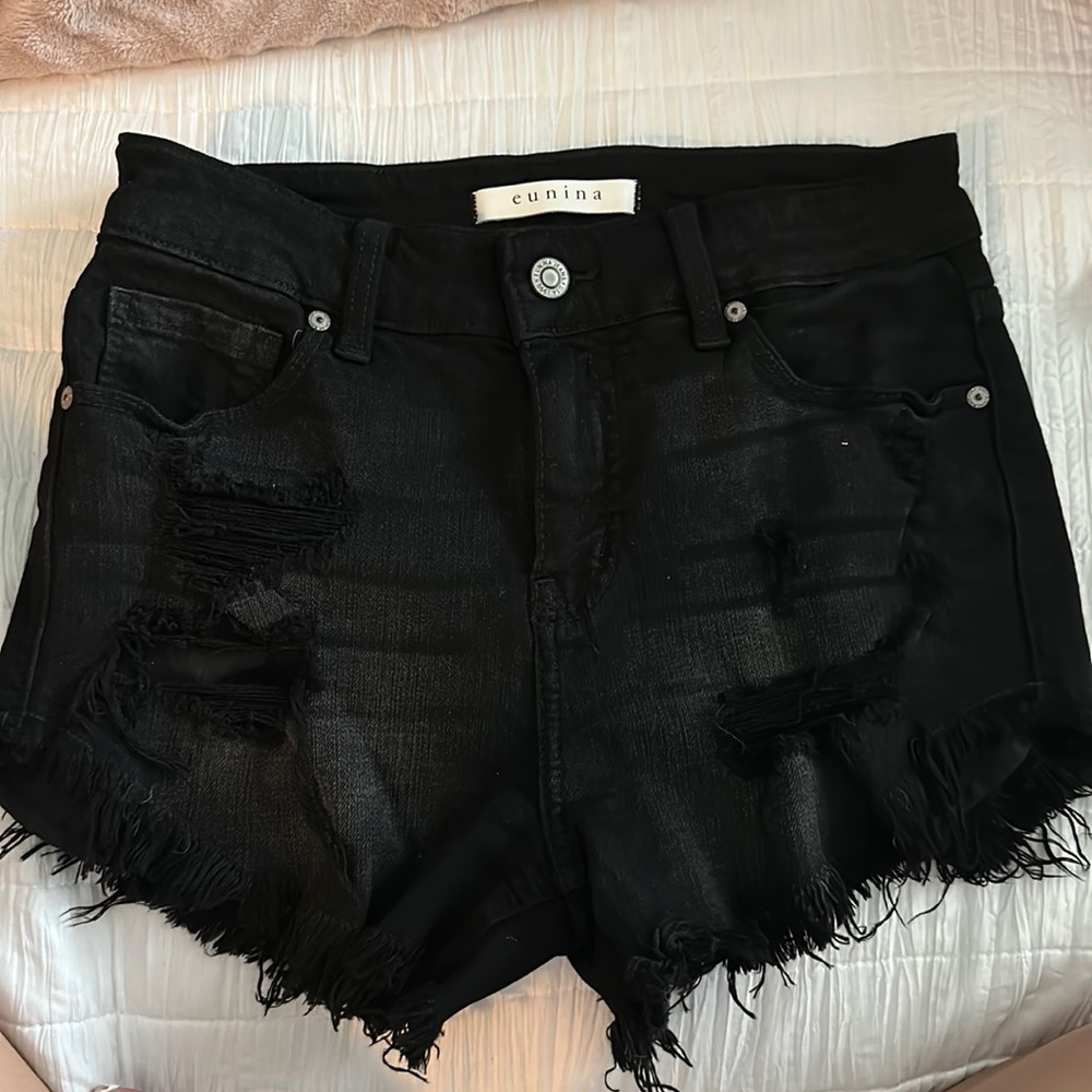 Black Ripped Jean Shorts